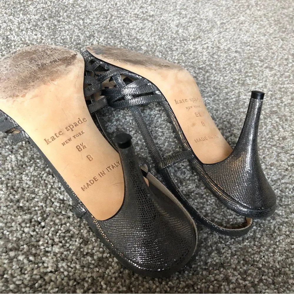 KATE SPADE NEW YORK MADE IN ITALY GLITTERY HEELS SILVER SIZE 8.5
